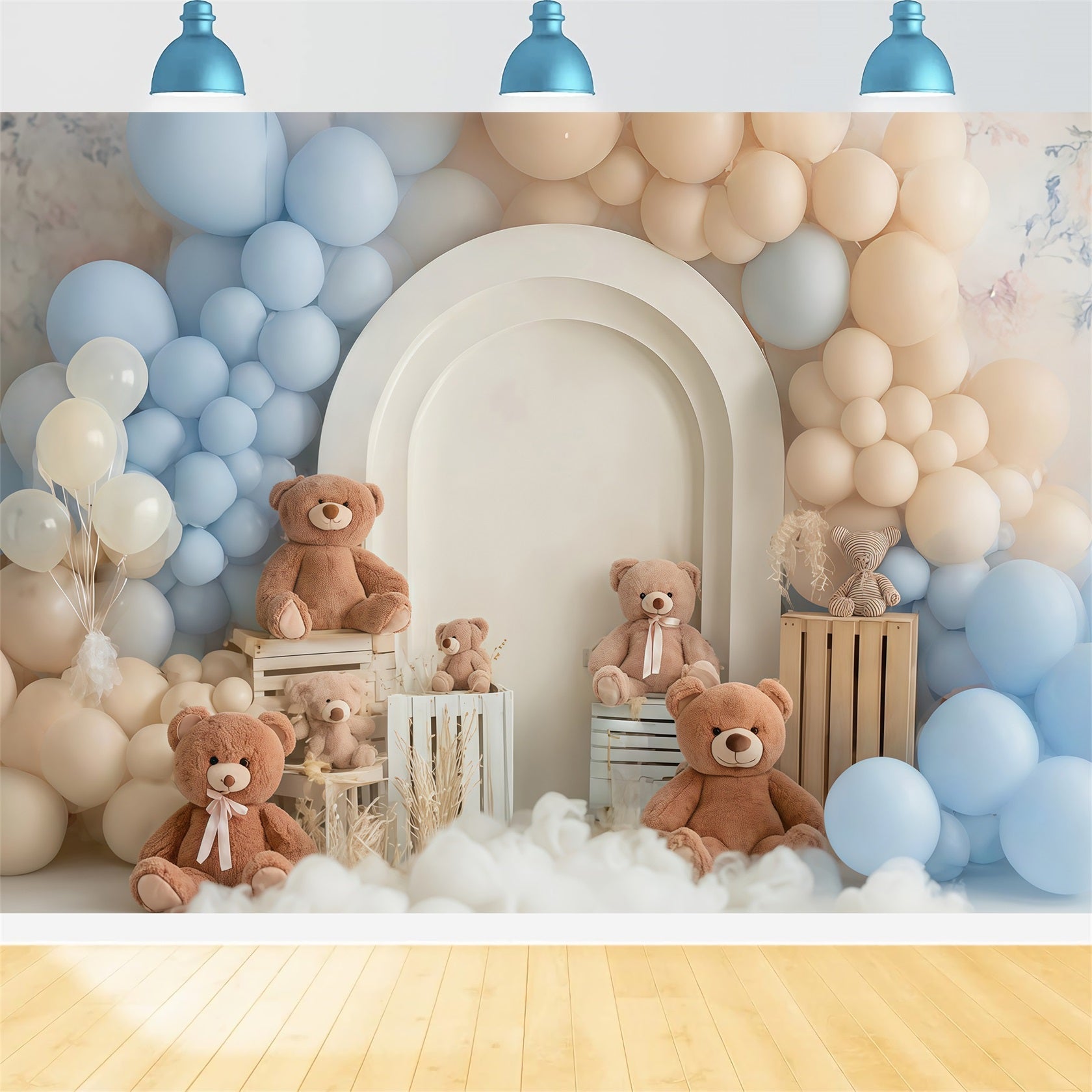 Cake Smash Backdrop Blue Beige Teddy Balloon Dream Birthday Backdrop TWW59-256