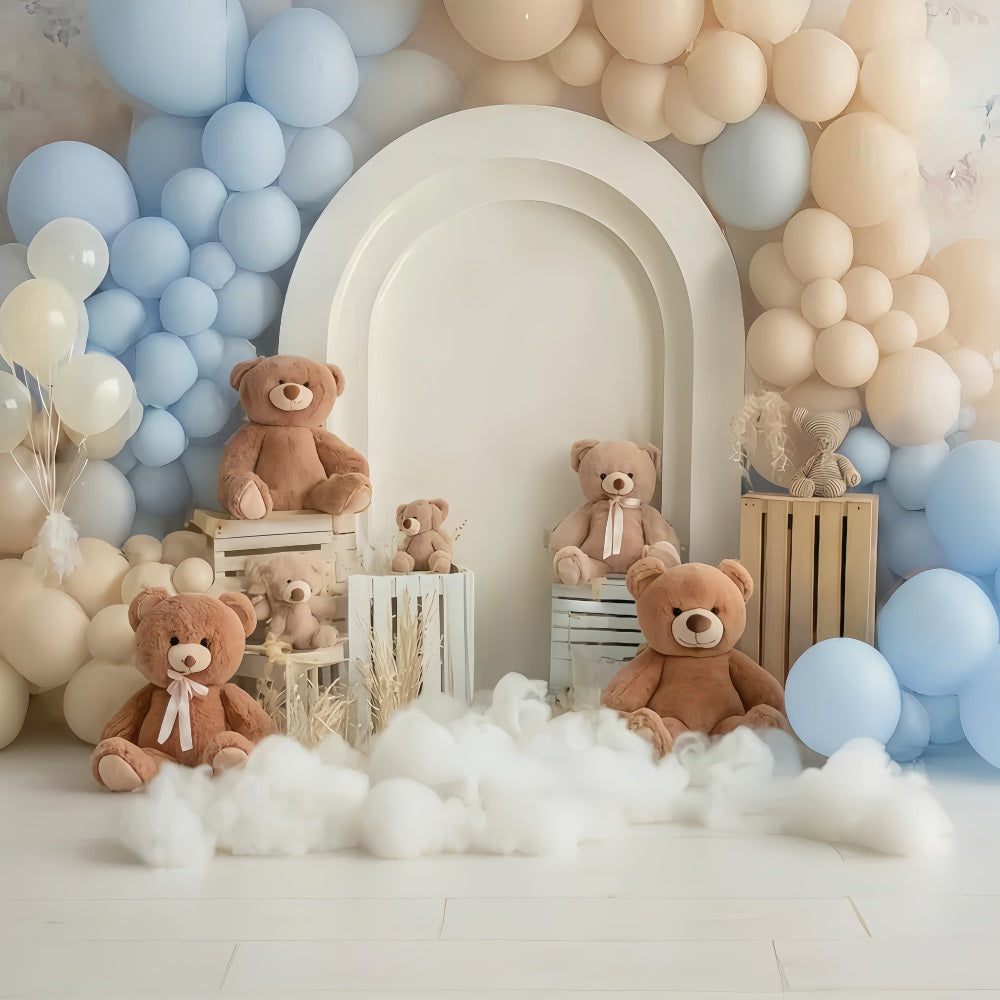 Cake Smash Backdrop Blue Beige Teddy Balloon Dream Birthday Backdrop TWW59-256