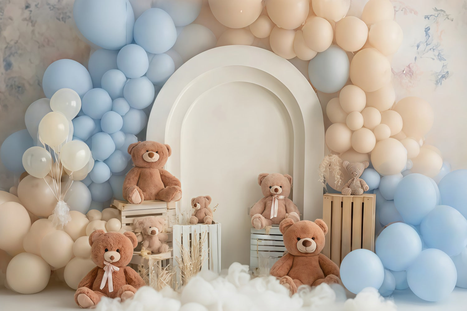 Cake Smash Backdrop Blue Beige Teddy Balloon Dream Birthday Backdrop TWW59-256