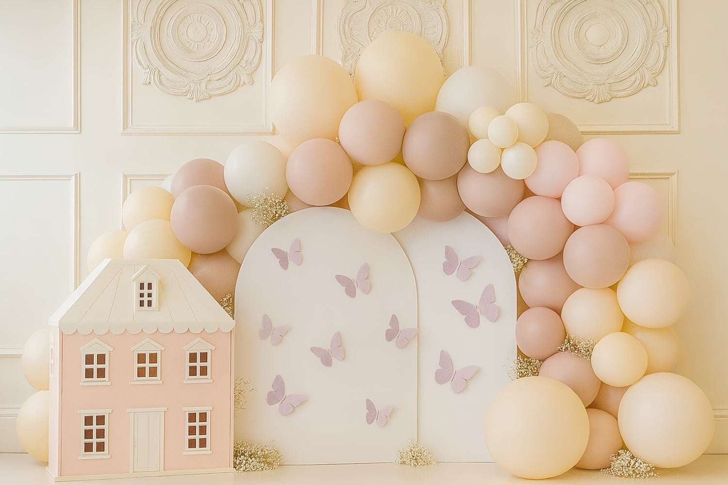 Cake Smash Backdrops Butterfly House Balloon Garden Happy Birthday Backdrop TWW59-257