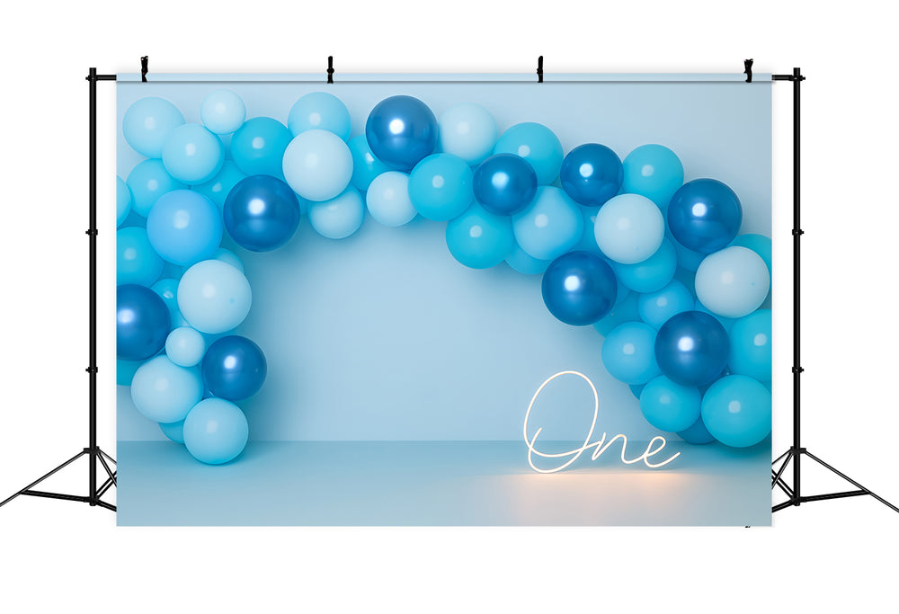 Cake Smash Backdrop Blue Balloon Arch One Glow 1st Birthday Backdrop T