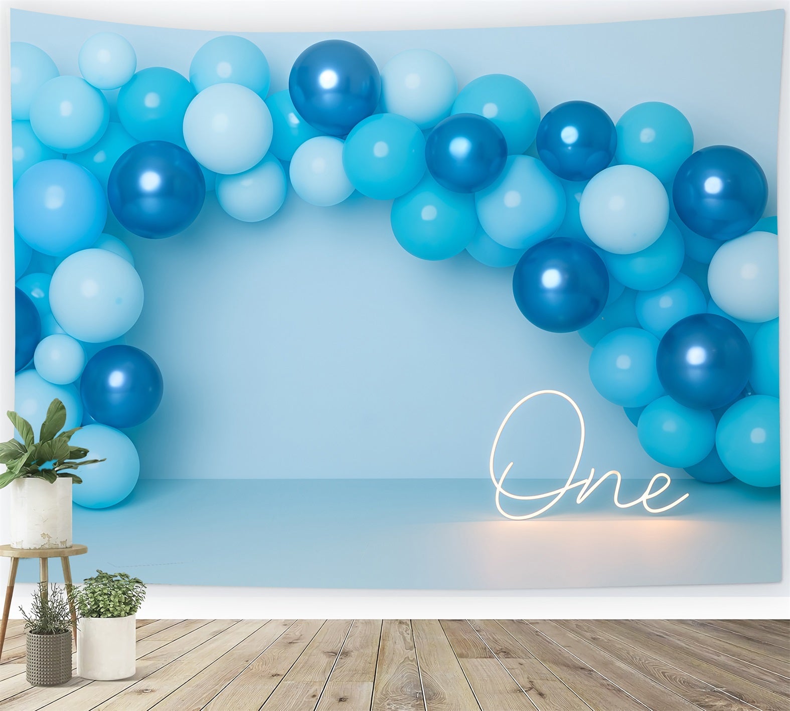 Cake Smash Backdrop Blue Balloon Arch One Glow 1st Birthday Backdrop TWW59-258