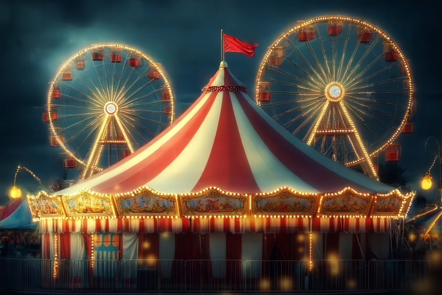 Carnival Tent Backdrop Ferris Wheel Glowing Tent Circus Carnival Backdrop TWW59-26