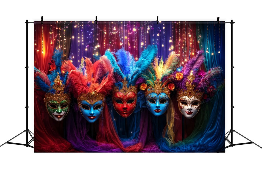 Mask Carnival Backdrop Colorful Feathered Masquerade Carnival Backdrop Ideas TWW59-27