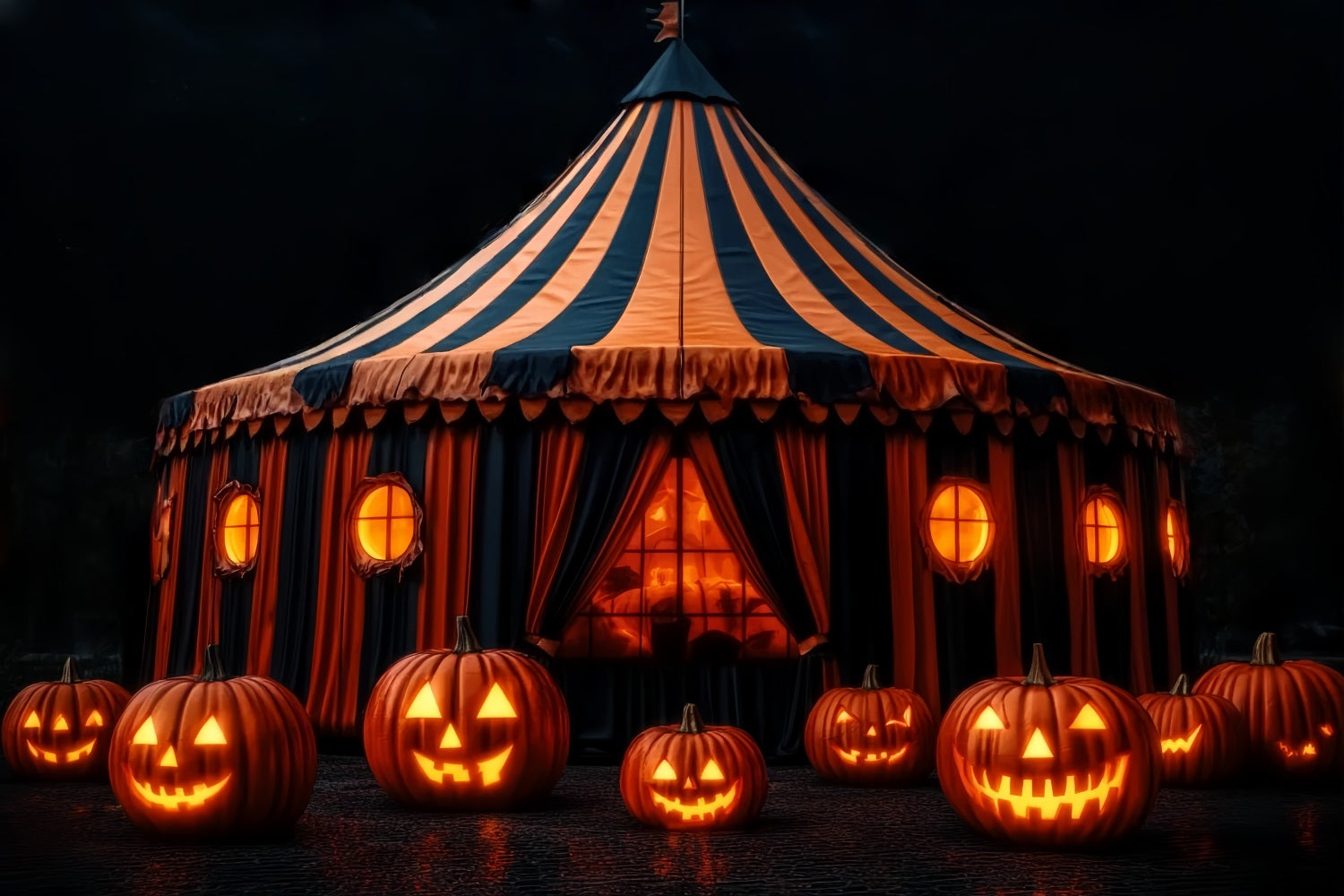 Halloween Circus Backdrop Pumpkin Lantern Spooky Tent Circus Backdrop Ideas TWW59-28