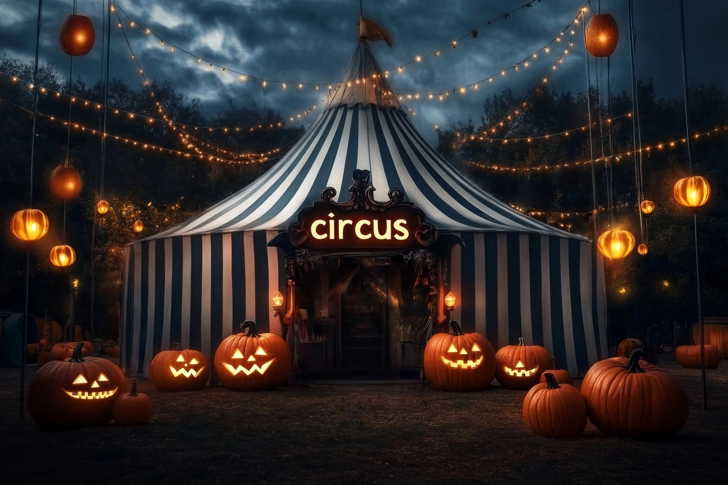 Halloween Circus Backdrop Pumpkin Lantern Circus Tent Carnival Backdrop TWW59-29
