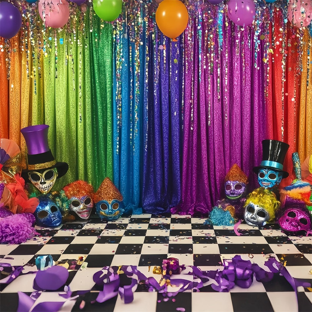Mask Carnival Backdrop Rainbow Glitter Stage Mask Carnival Backdrop Ideas TWW59-3