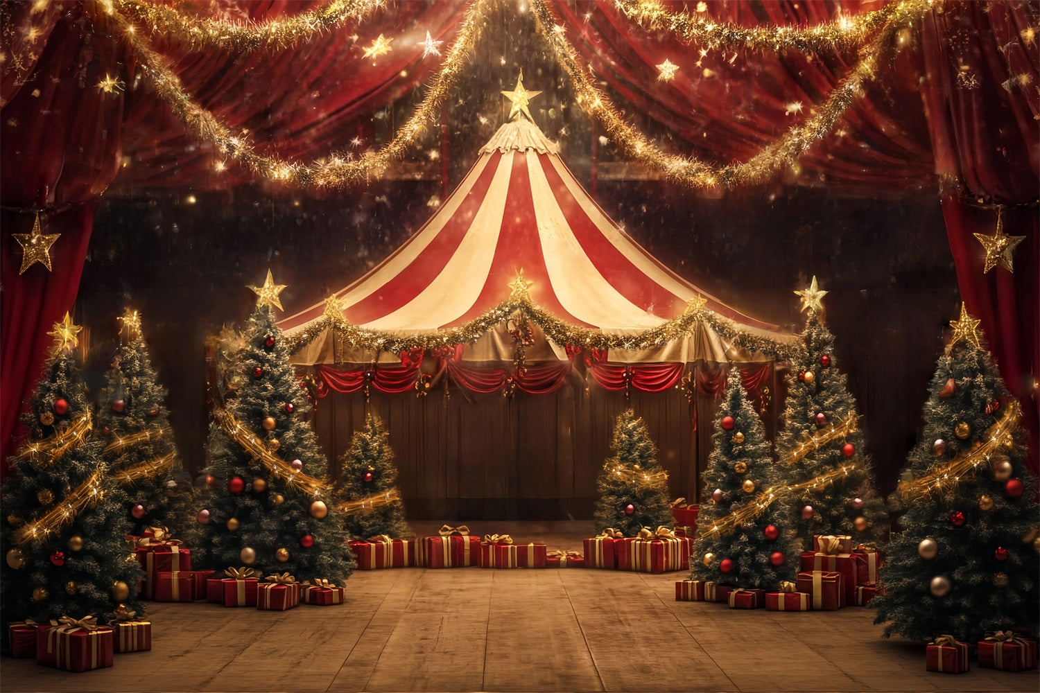 Christmas Circus Backdrop Golden Star Garland Tent Photography Circus Backdrop TWW59-34