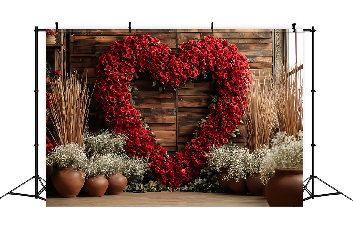 Wedding Rustic Backdrop Red Rose Heart Arrangement Elegant Wedding Backdrop TWW59-39