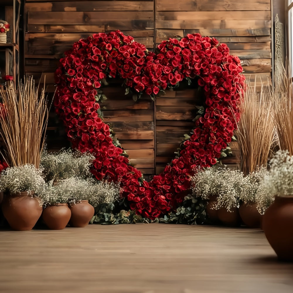 Wedding Rustic Backdrop Red Rose Heart Arrangement Elegant Wedding Backdrop TWW59-39