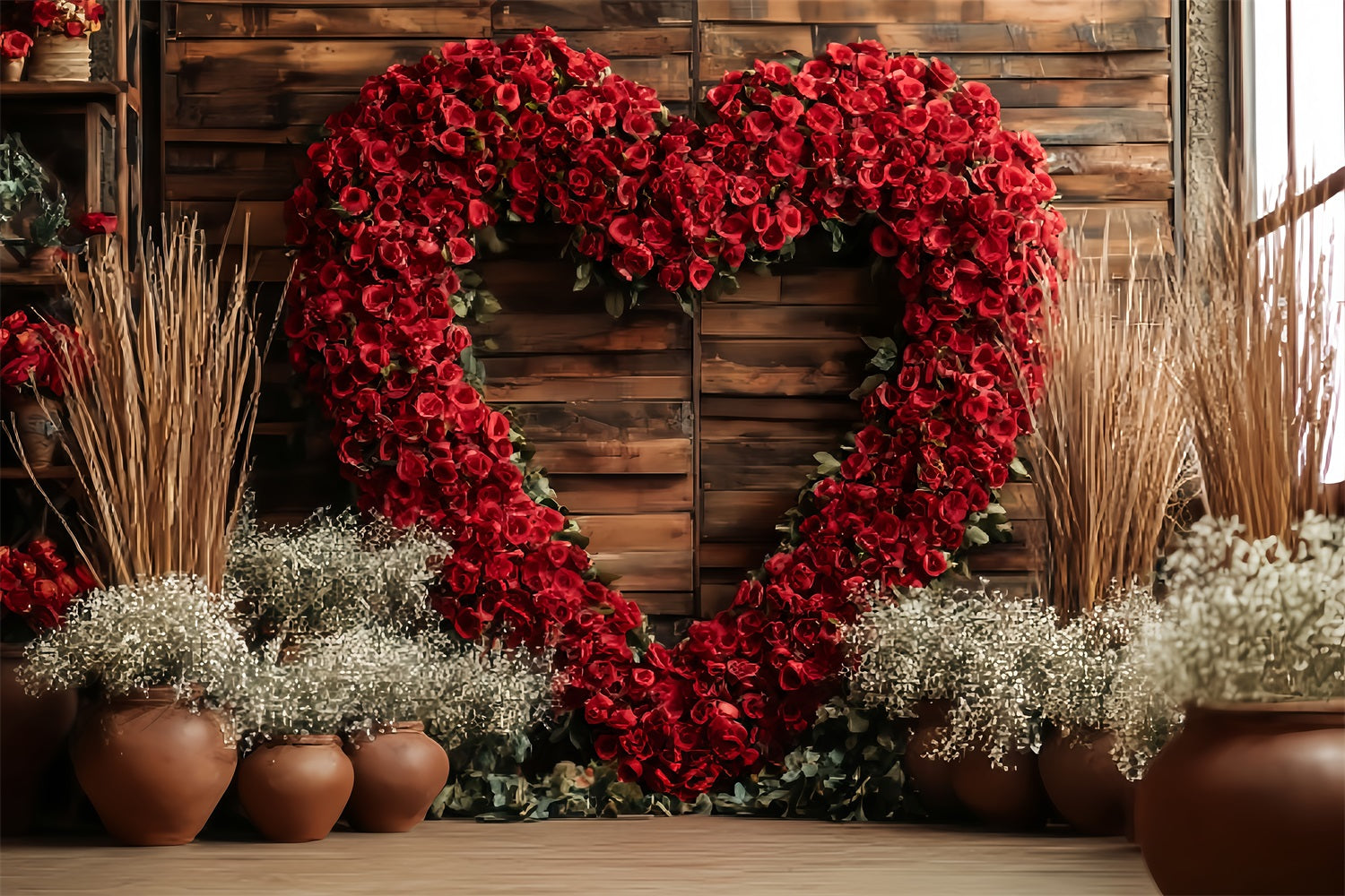 Wedding Rustic Backdrop Red Rose Heart Arrangement Elegant Wedding Backdrop TWW59-39