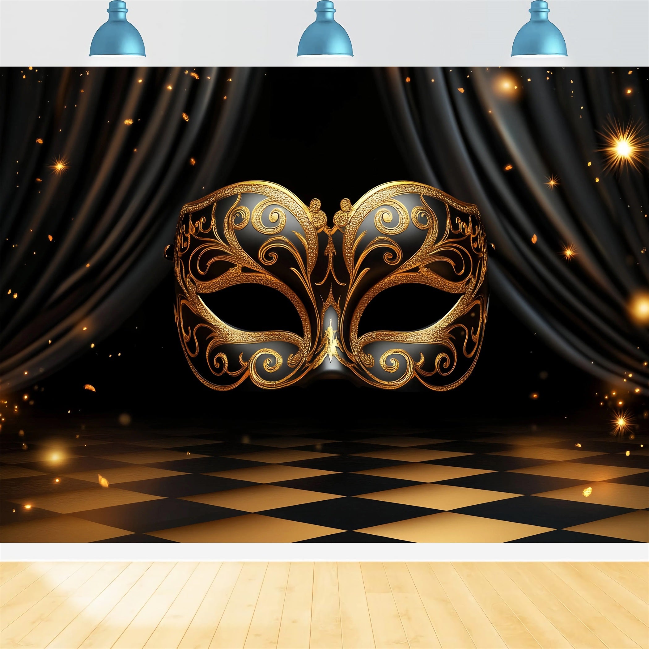 Mask Carnival Backdrop Golden Ornate Masquerade Carnival Backdrop Ideas TWW59-4