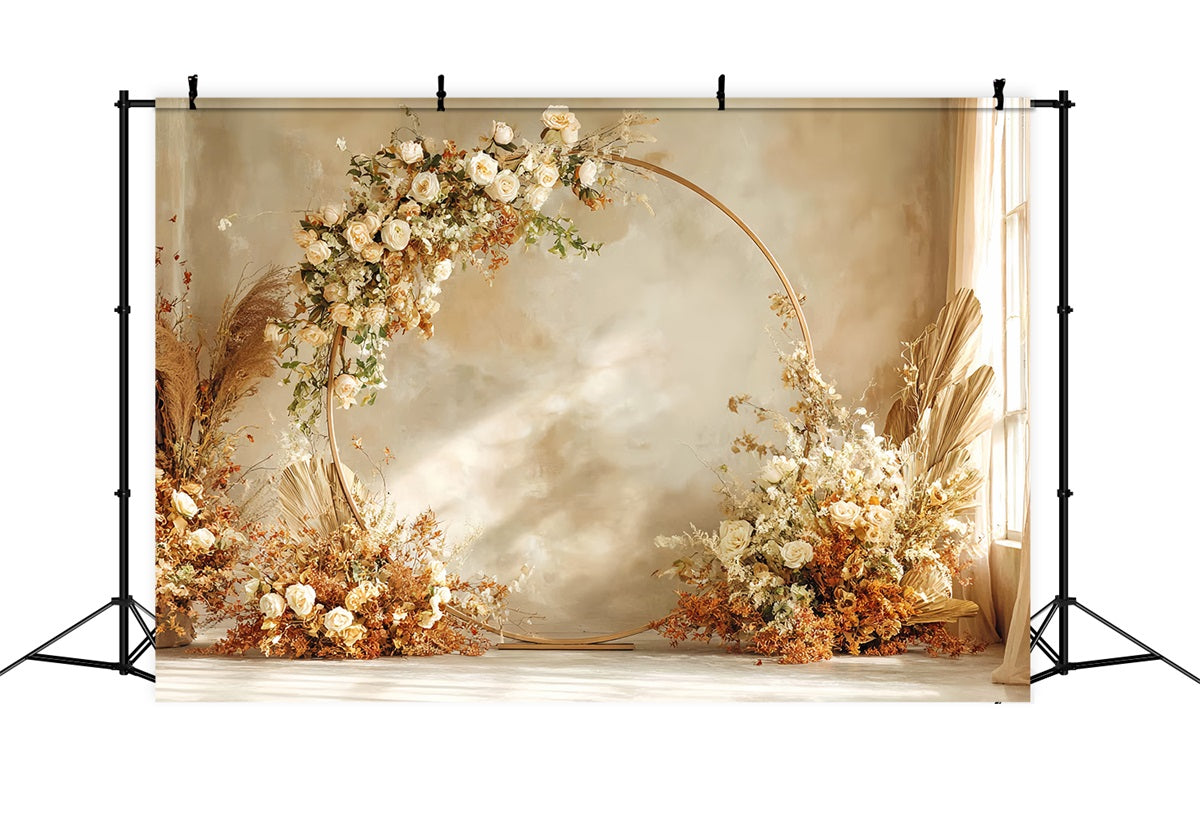 Wedding Backdrop Golden Floral Round Arch Wedding Backdrops TWW59-42