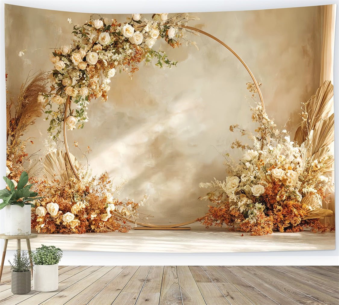 Wedding Backdrop Golden Floral Round Arch Wedding Backdrops TWW59-42