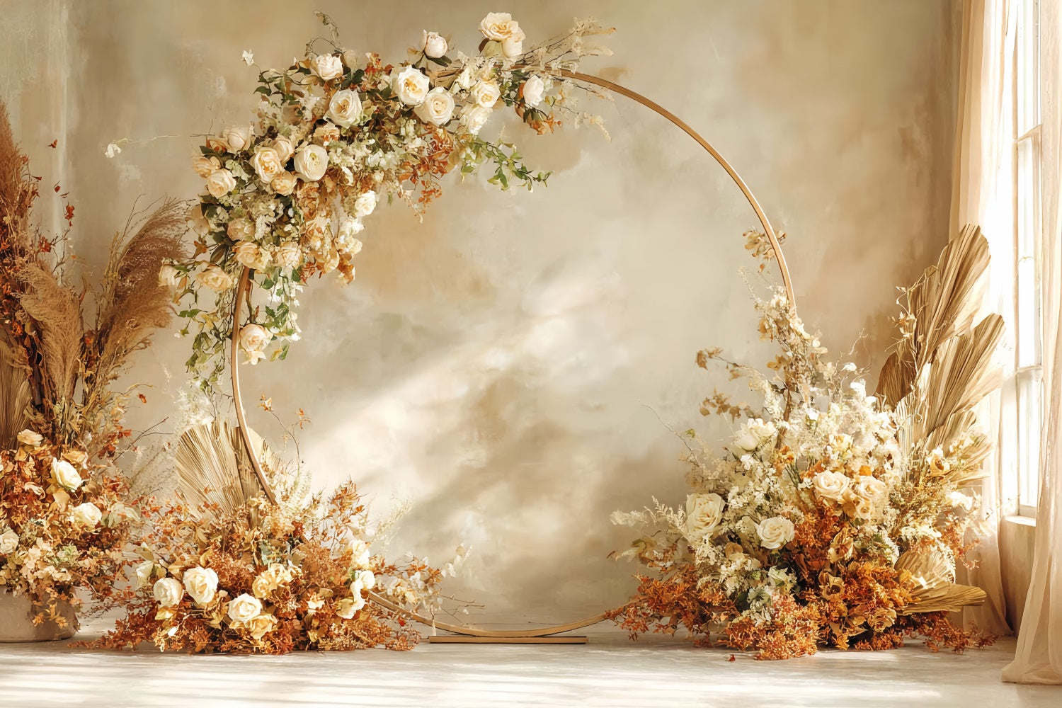 Wedding Backdrop Golden Floral Round Arch Wedding Backdrops TWW59-42