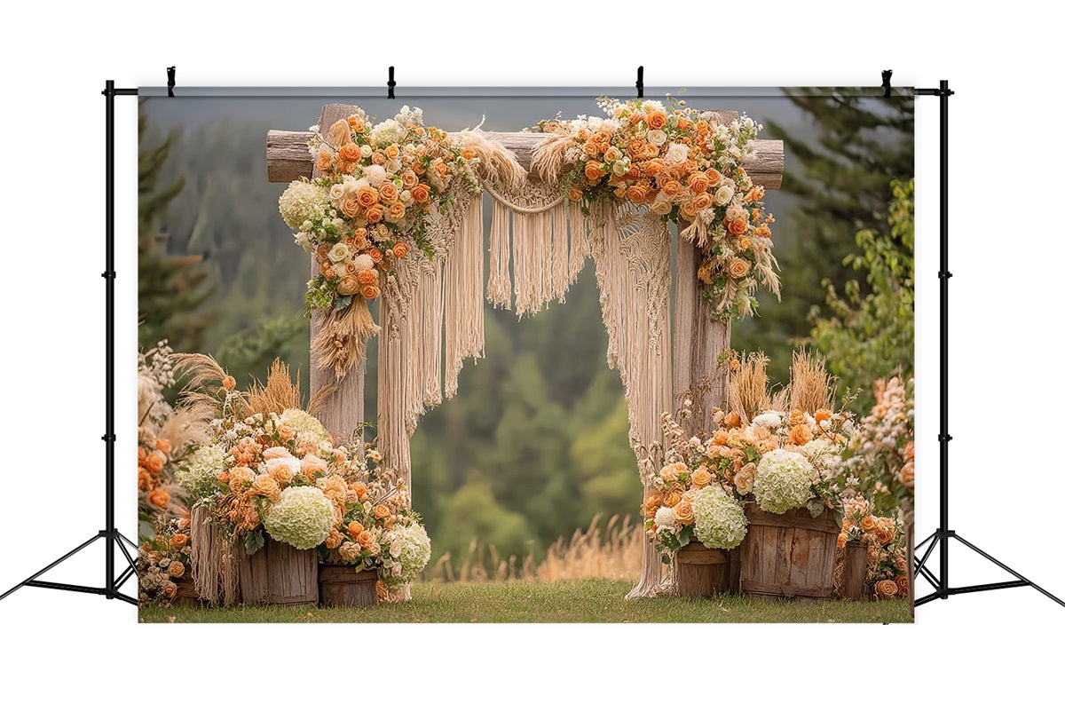 Wedding Macrame Backdrop Rustic Arch Orange Roses Boho Wedding Backdrop TWW59-44
