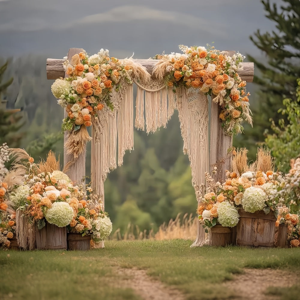 Wedding Macrame Backdrop Rustic Arch Orange Roses Boho Wedding Backdrop TWW59-44