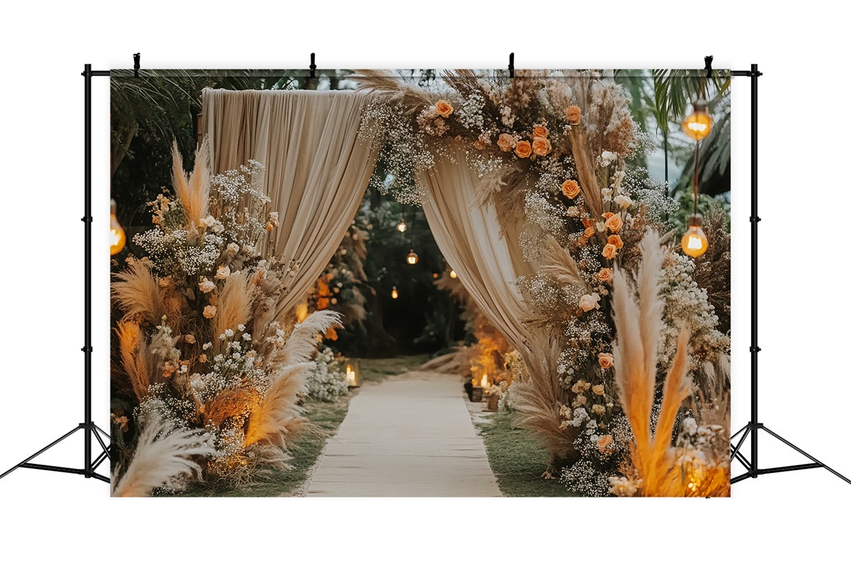 Wedding Boho Backdrop Bohemian Pampas Aisle Entrance Wedding Backdrop TWW59-45