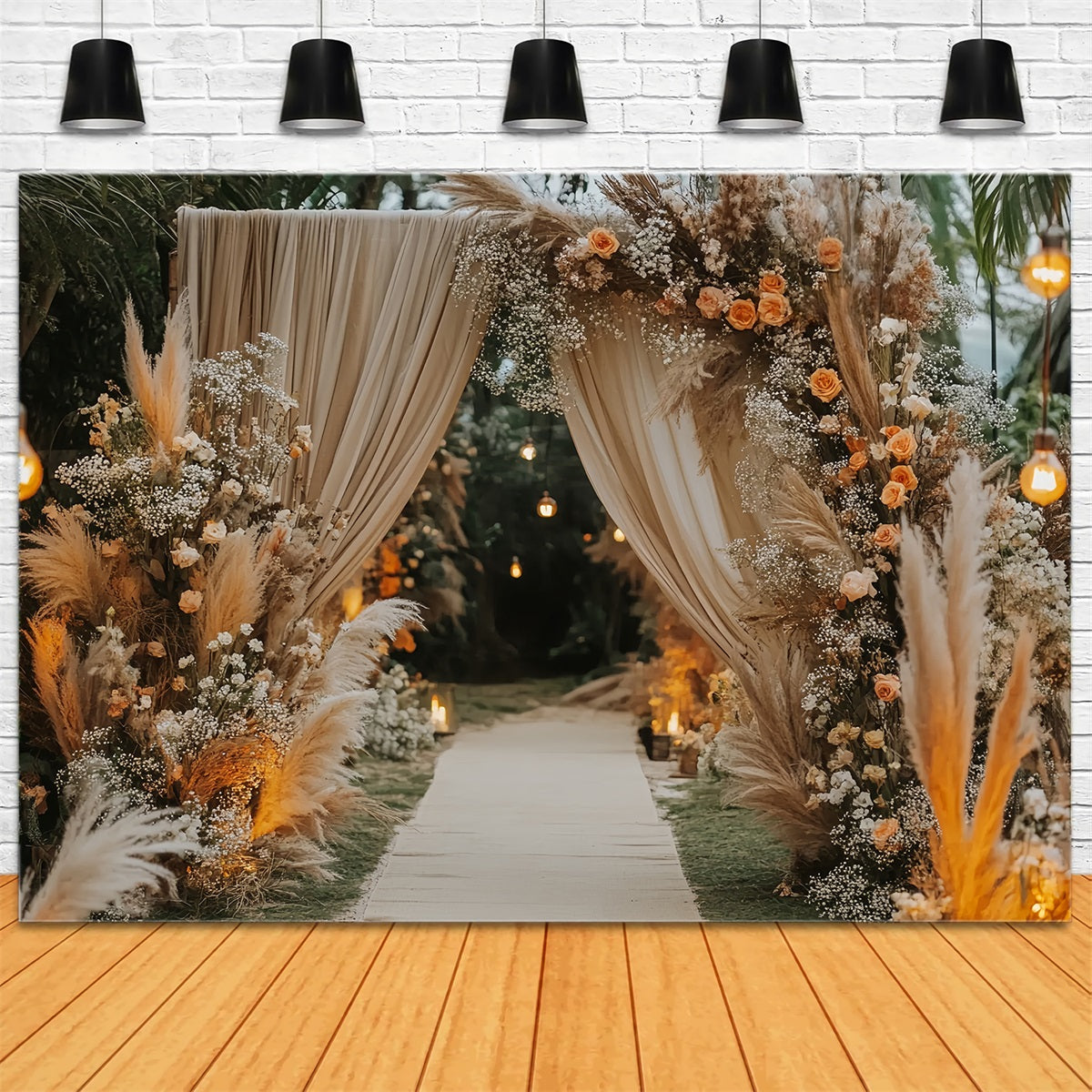 Wedding Boho Backdrop Bohemian Pampas Aisle Entrance Wedding Backdrop TWW59-45