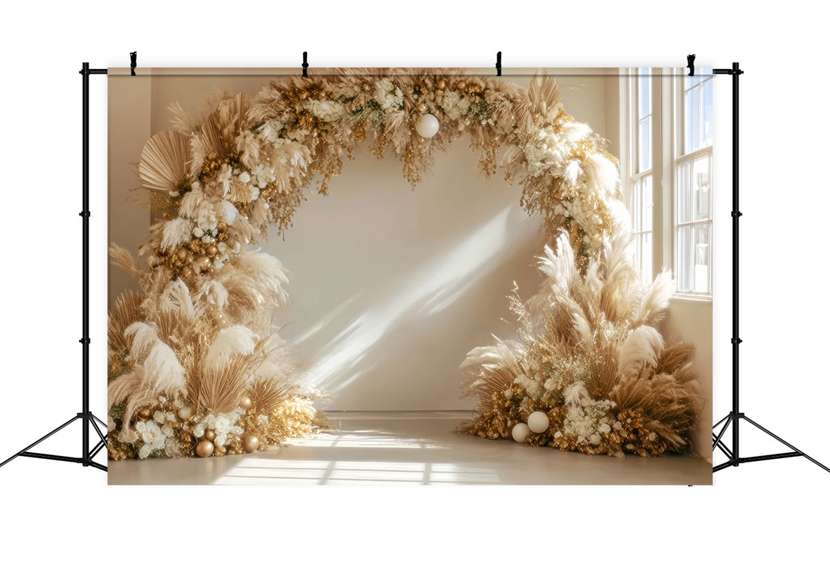 Wedding Christmas Backdrop Golden Pampas Circular Arch Boho Wedding Backdrop TWW59-48