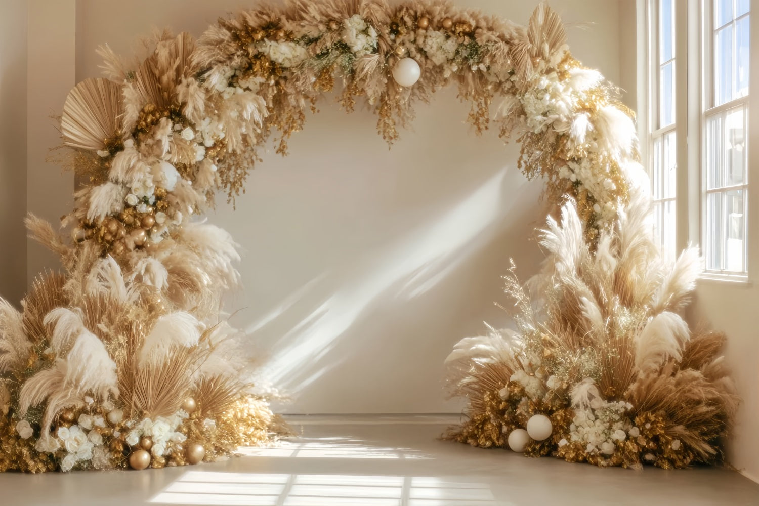 Wedding Christmas Backdrop Golden Pampas Circular Arch Boho Wedding Backdrop TWW59-48