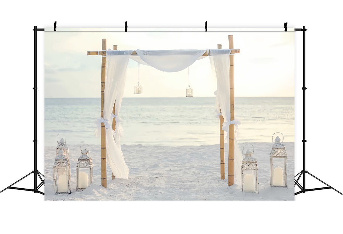 Wedding Beach Backdrop Minimal Bamboo White Drapes Wedding Backdrop Design TWW59-49