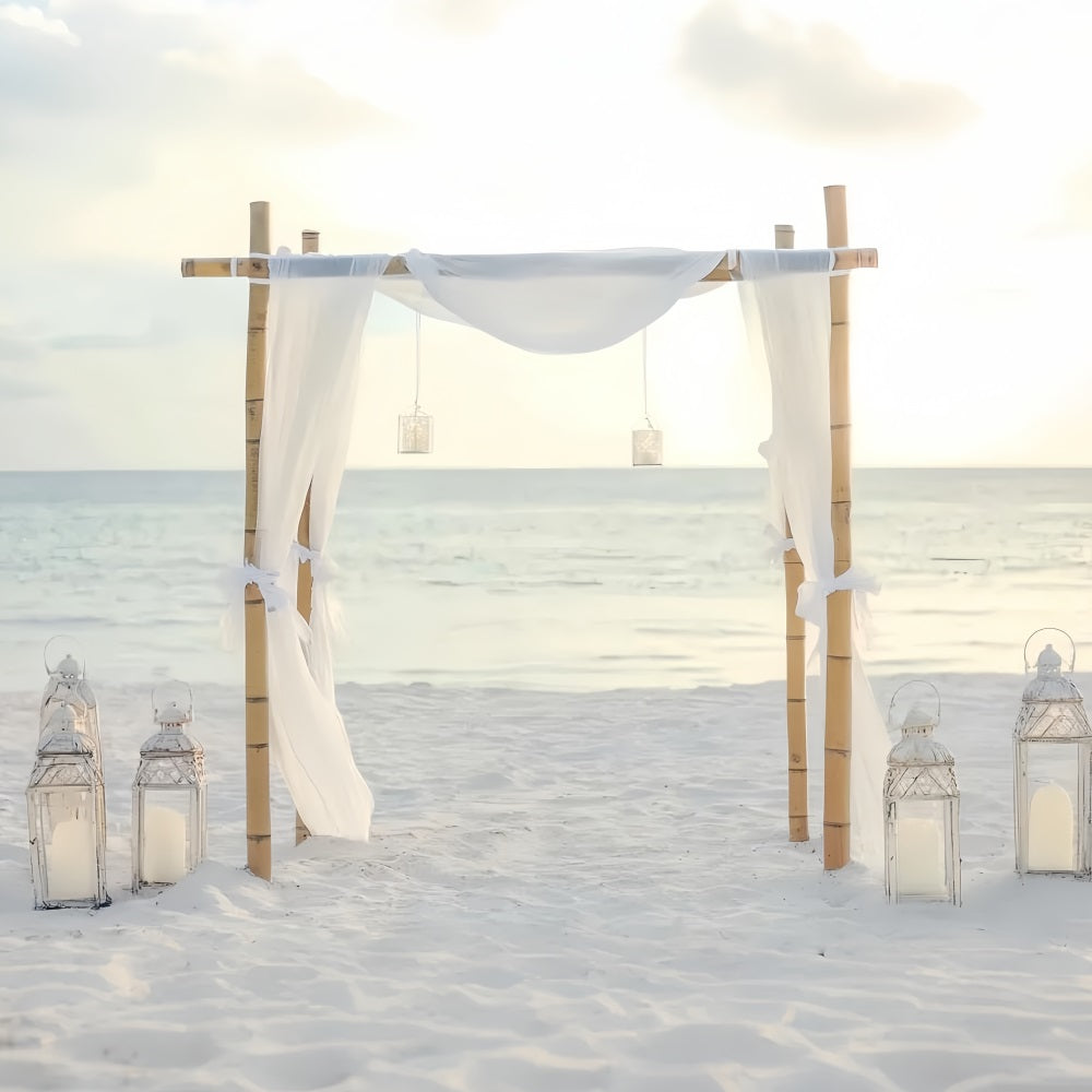 Wedding Beach Backdrop Minimal Bamboo White Drapes Wedding Backdrop Design TWW59-49