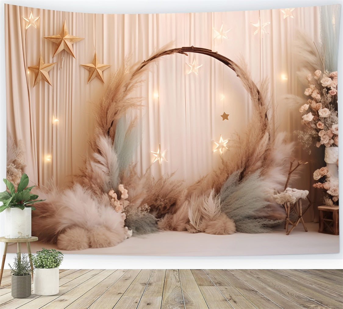 Wedding Christmas Backdrop Starry Pampas Floral Arch Elegant Wedding Backdrop TWW59-51