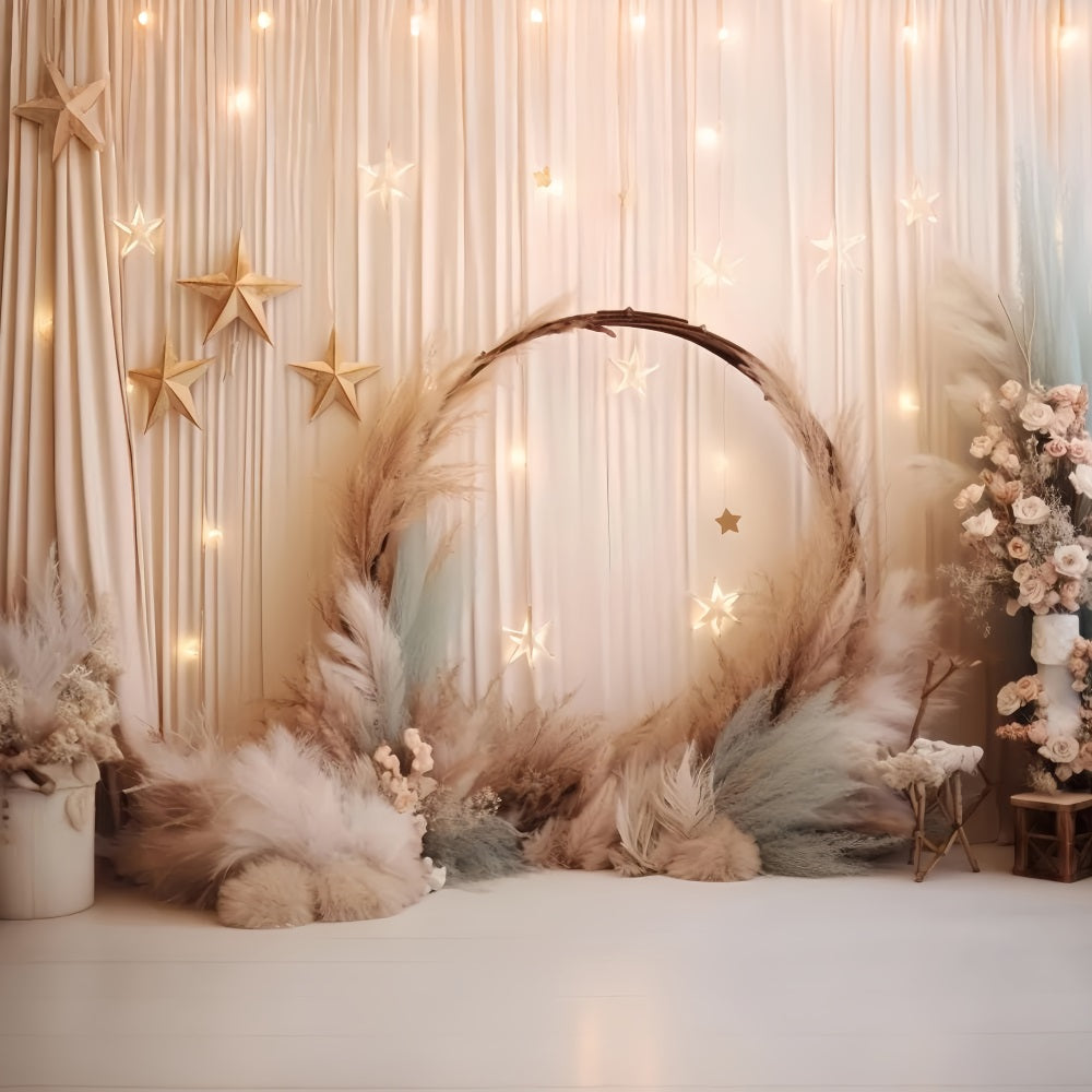 Wedding Christmas Backdrop Starry Pampas Floral Arch Elegant Wedding Backdrop TWW59-51