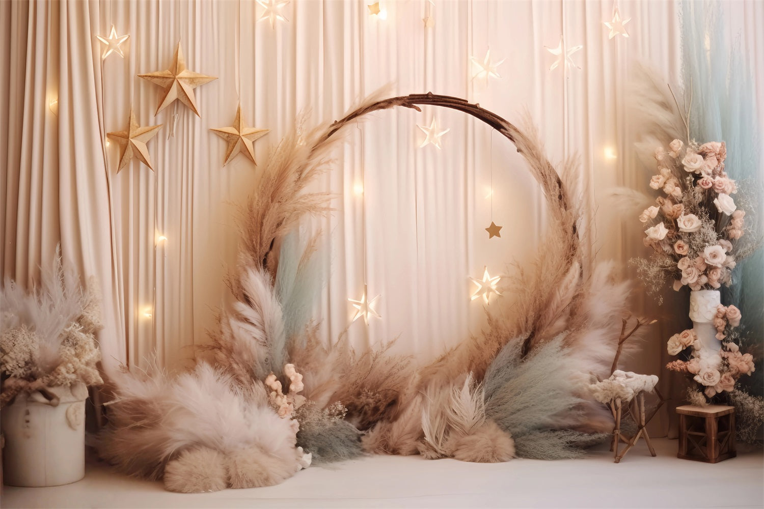 Wedding Christmas Backdrop Starry Pampas Floral Arch Elegant Wedding Backdrop TWW59-51