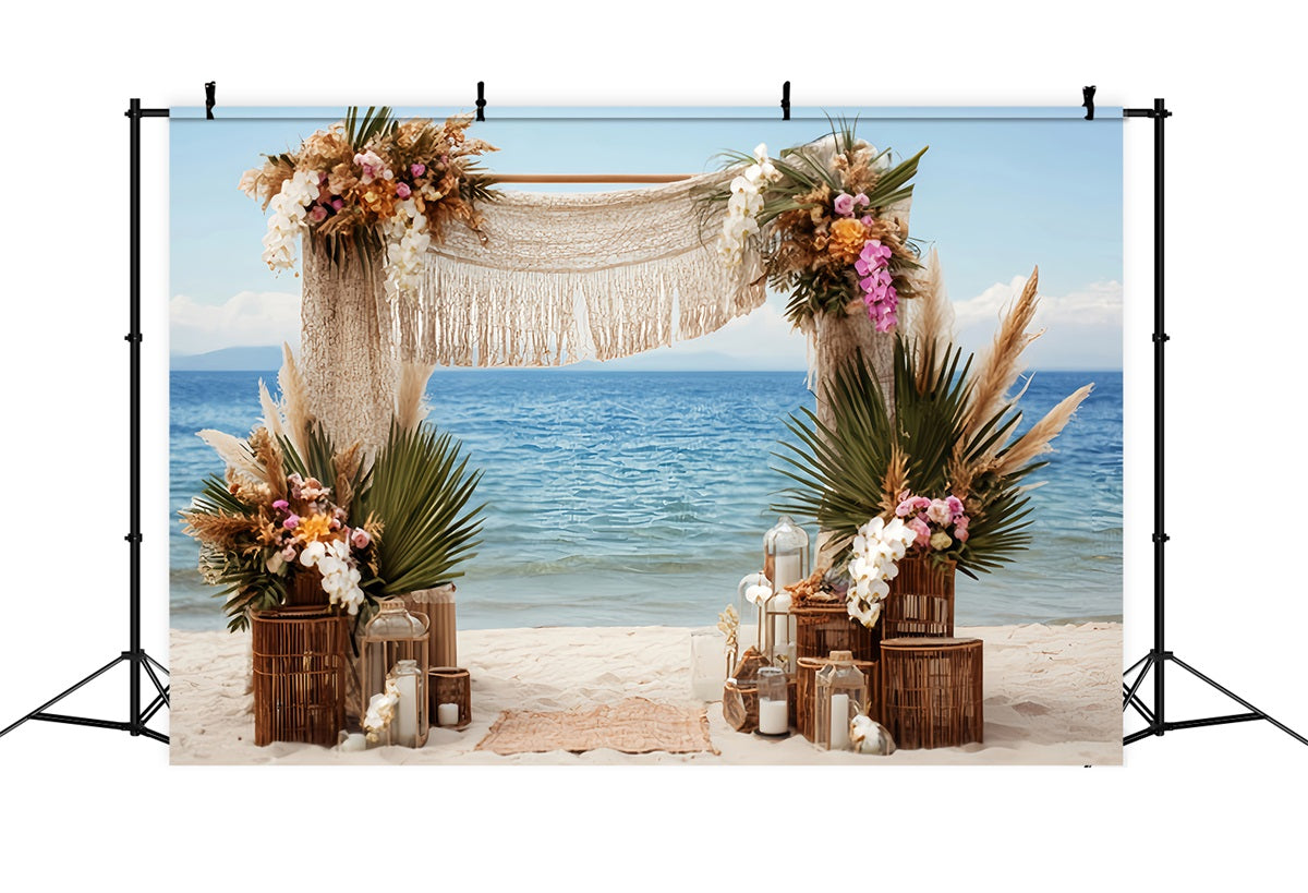 Wedding Beach Backdrop Bohemian Seaside Macrame Arch Wedding Backdrops Ideas TWW59-52