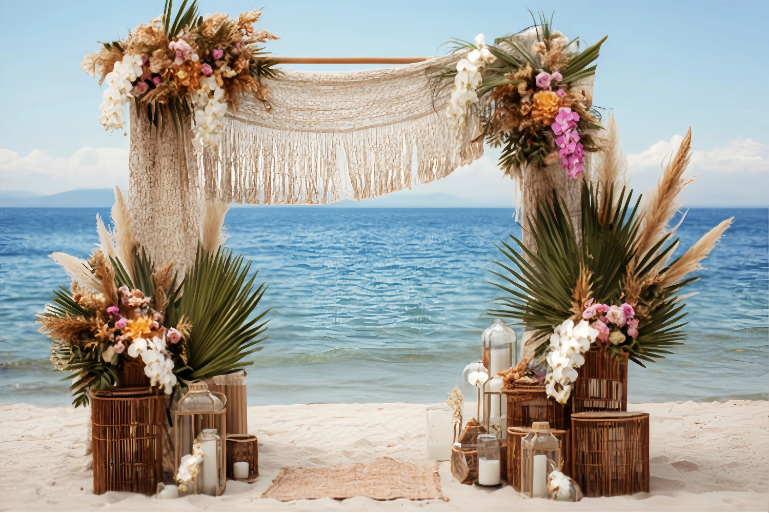 Wedding Beach Backdrop Bohemian Seaside Macrame Arch Wedding Backdrops Ideas TWW59-52