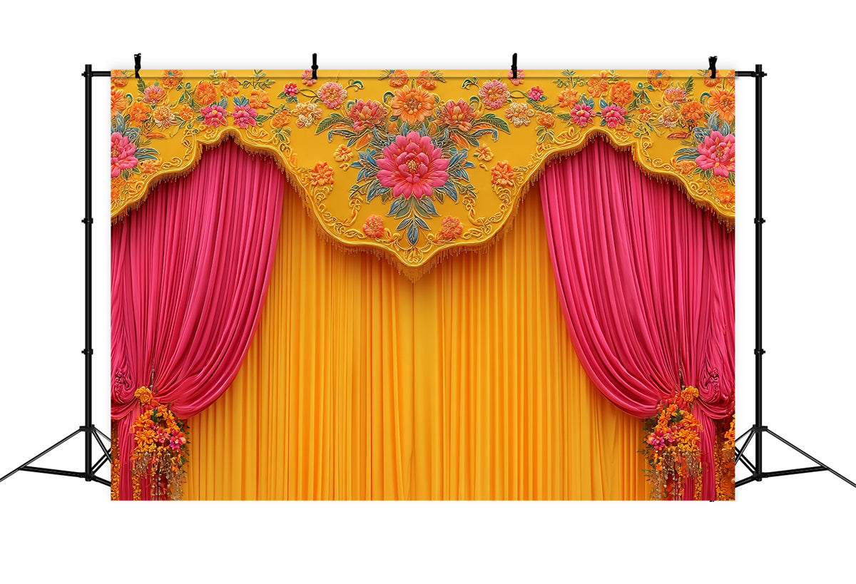 Wedding Indian Backdrop Vibrant Floral Curtain Drapes Wedding Backdrops TWW59-53