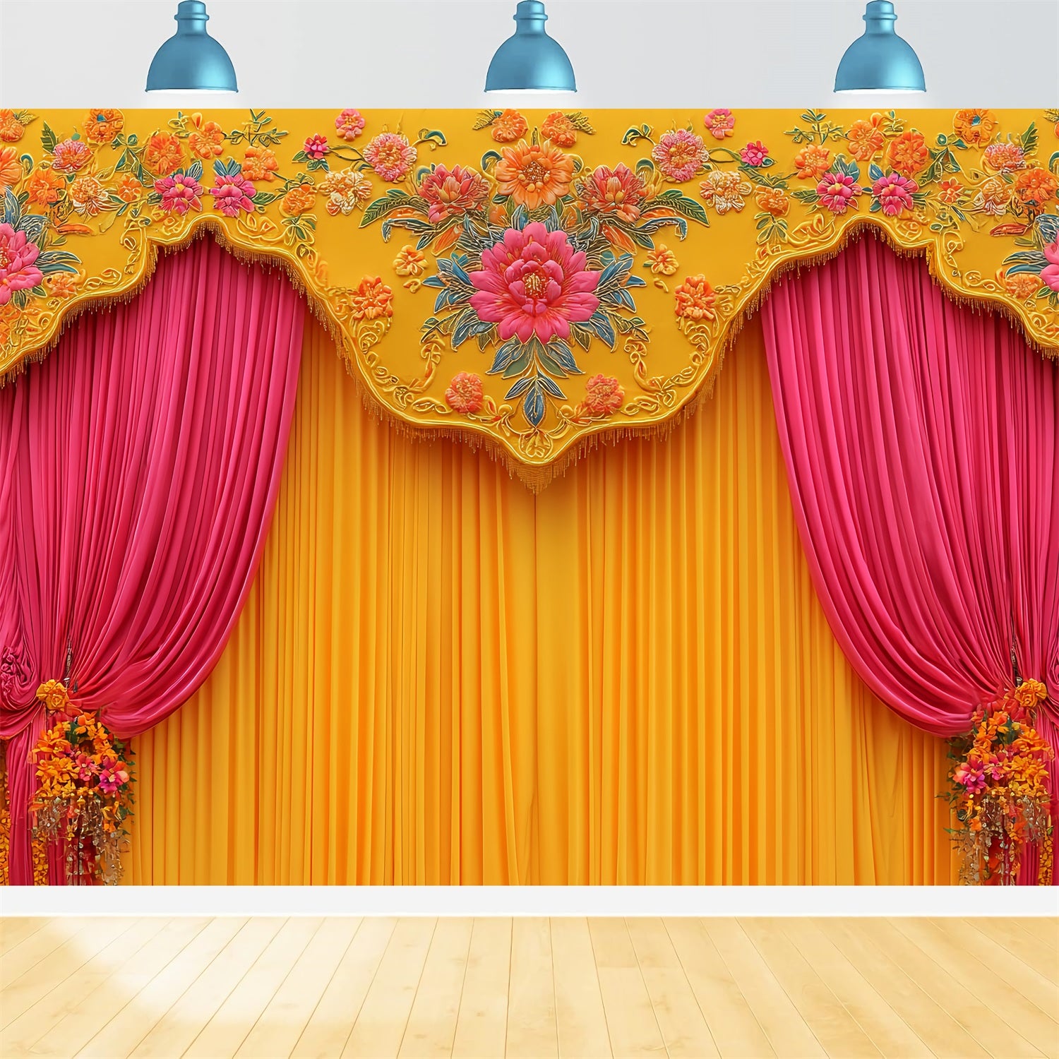 Wedding Indian Backdrop Vibrant Floral Curtain Drapes Wedding Backdrops TWW59-53