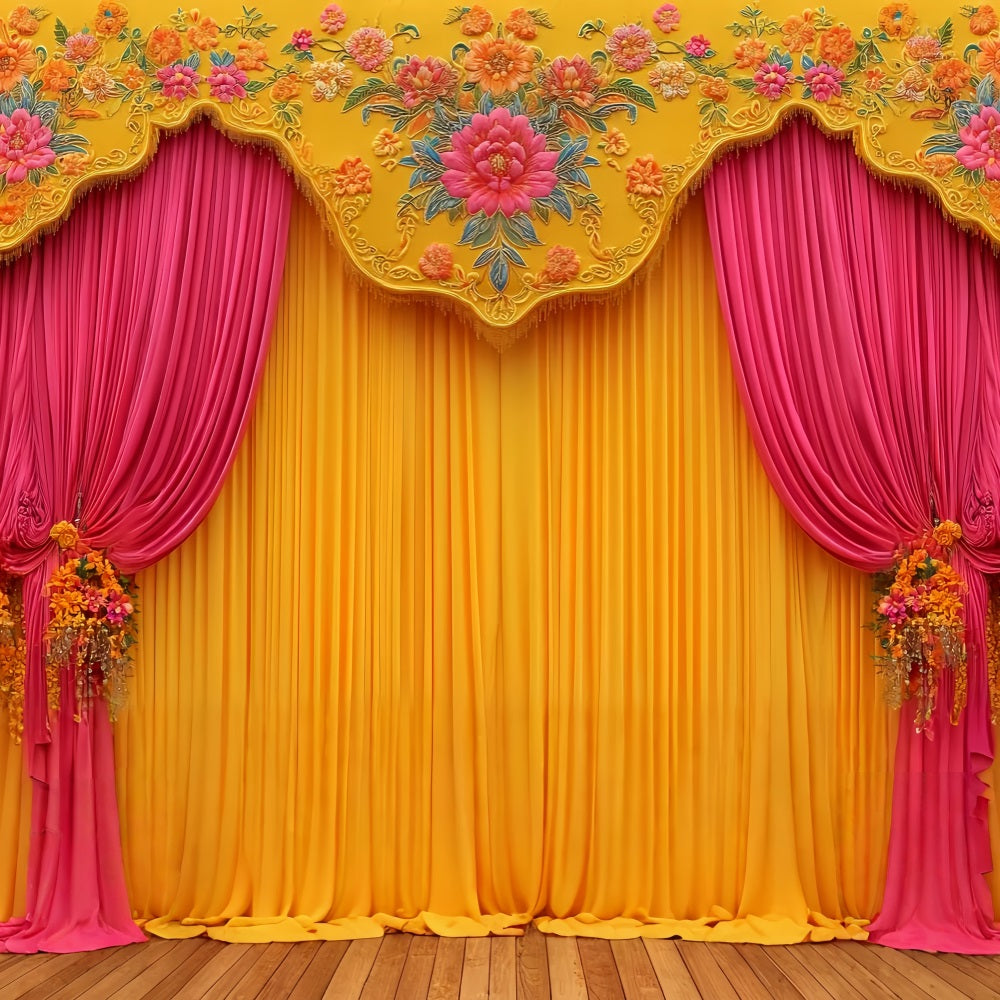 Wedding Indian Backdrop Vibrant Floral Curtain Drapes Wedding Backdrops TWW59-53