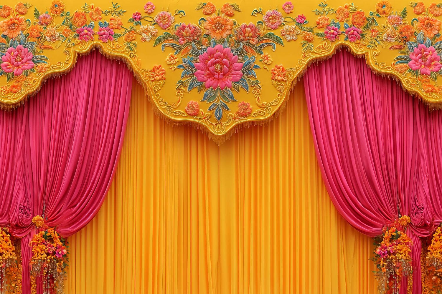 Wedding Indian Backdrop Vibrant Floral Curtain Drapes Wedding Backdrops TWW59-53