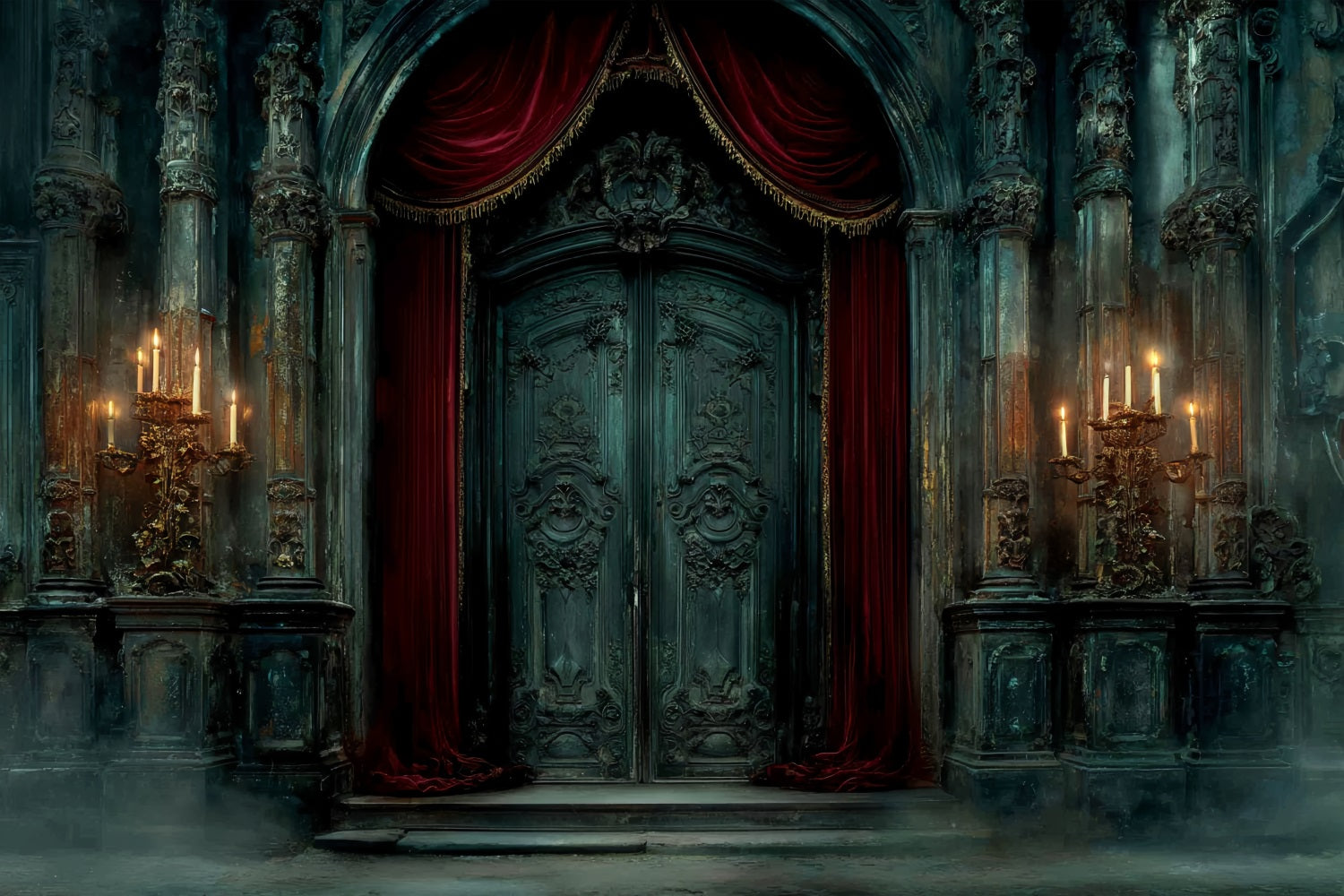 Wedding Gothique Backdrop Gothic Candlelit Castle Door Vintage Wedding Backdrop TWW59-54