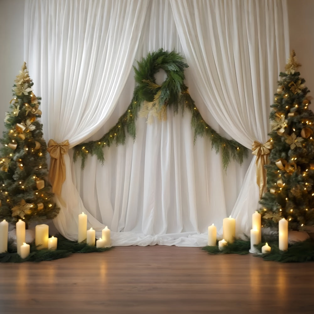 Wedding Christmas Backdrop Candlelight Evergreen Drapes Wedding Backdrop TWW59-55