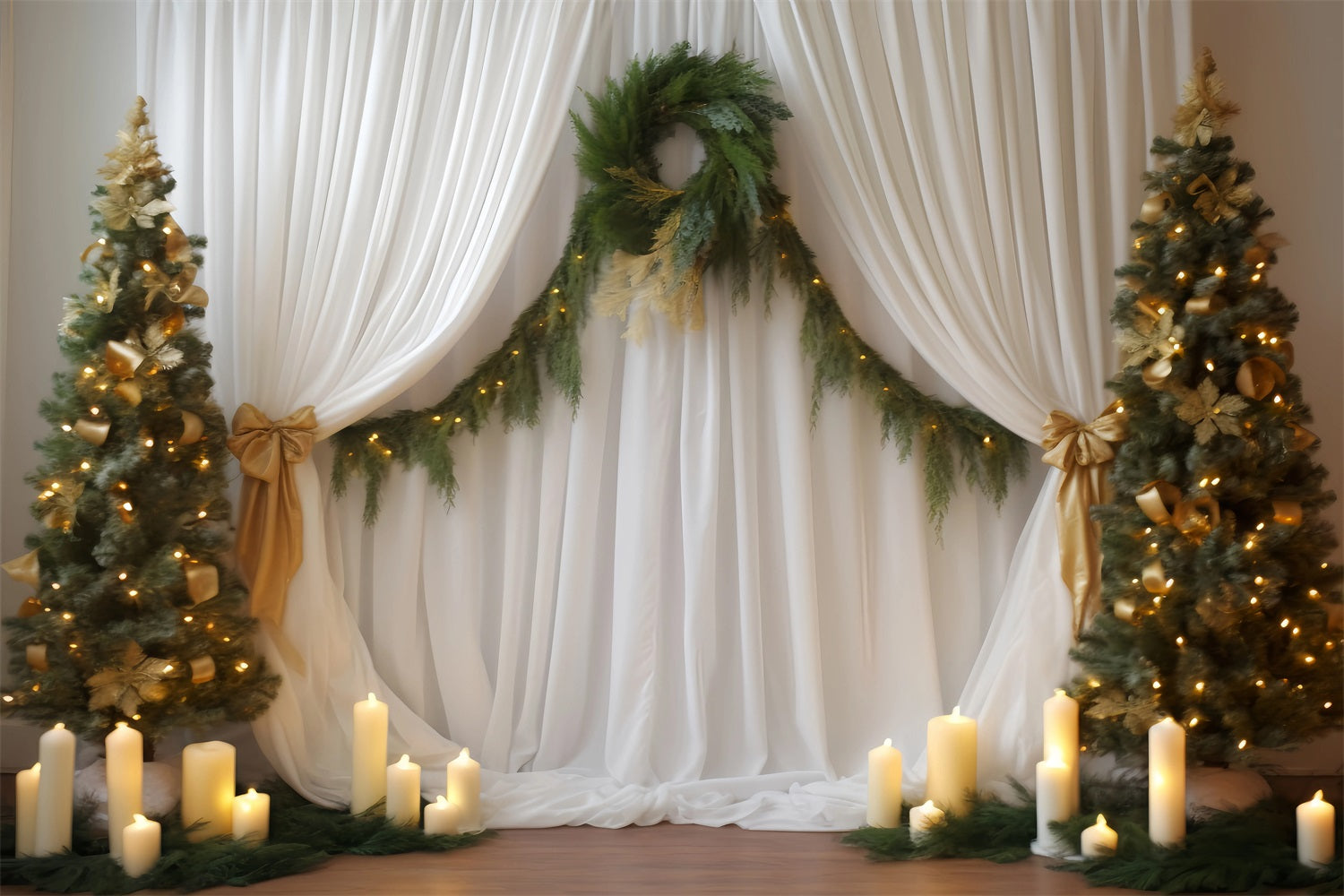 Wedding Christmas Backdrop Candlelight Evergreen Drapes Wedding Backdrop TWW59-55