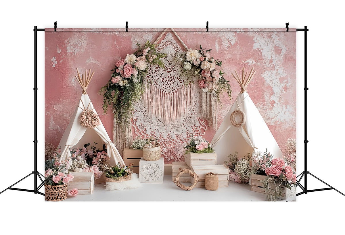 Wedding Boho Backdrop Bohemian Pink Tent Flowers Elegant Wedding Backdrop TWW59-56