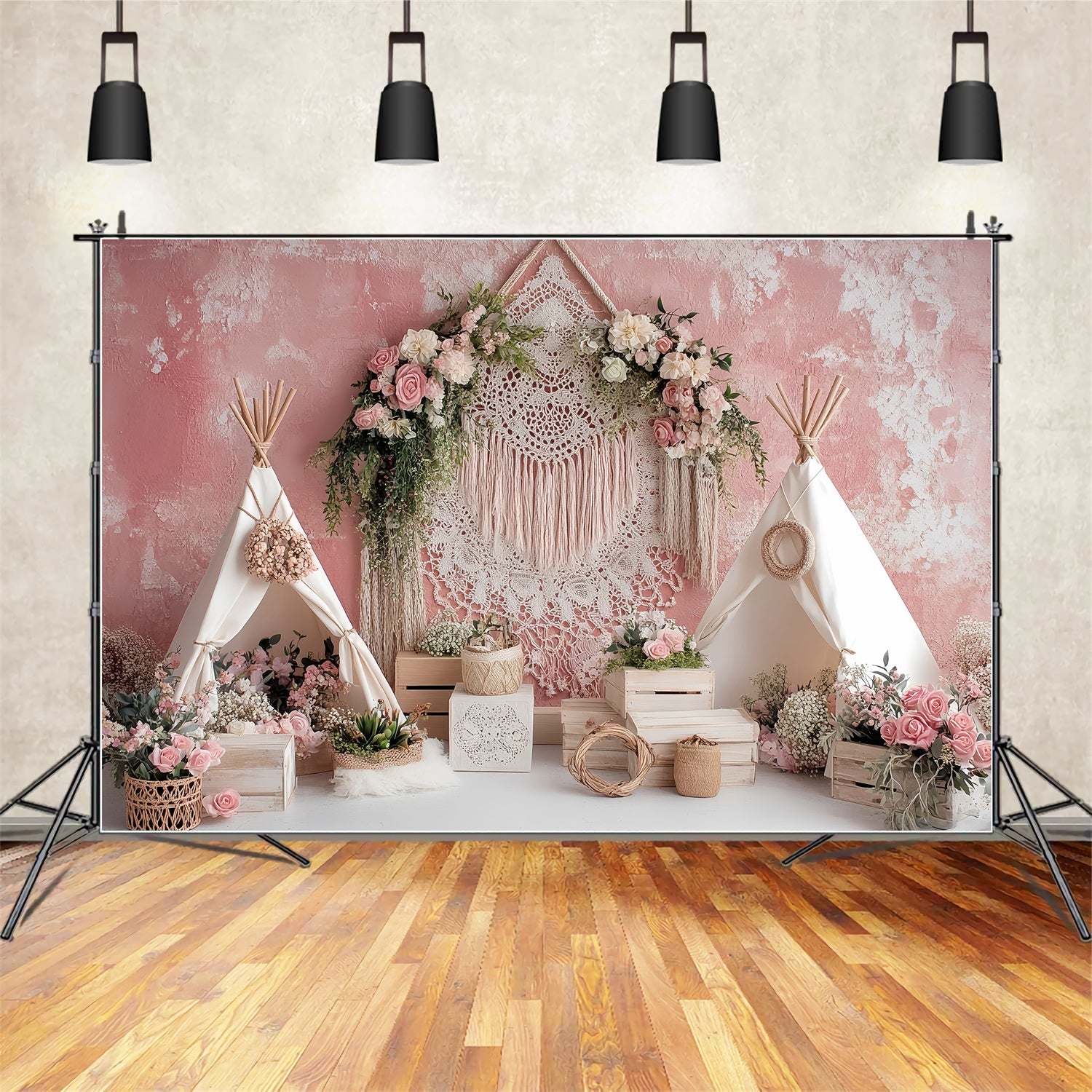 Wedding Boho Backdrop Bohemian Pink Tent Flowers Elegant Wedding Backdrop TWW59-56