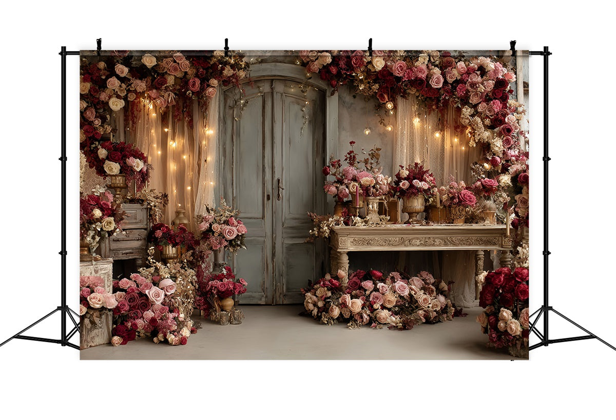 Wedding Vintage Backdrop Vintage Roses Rustic Doorway Wedding Backdrop Design TWW59-57