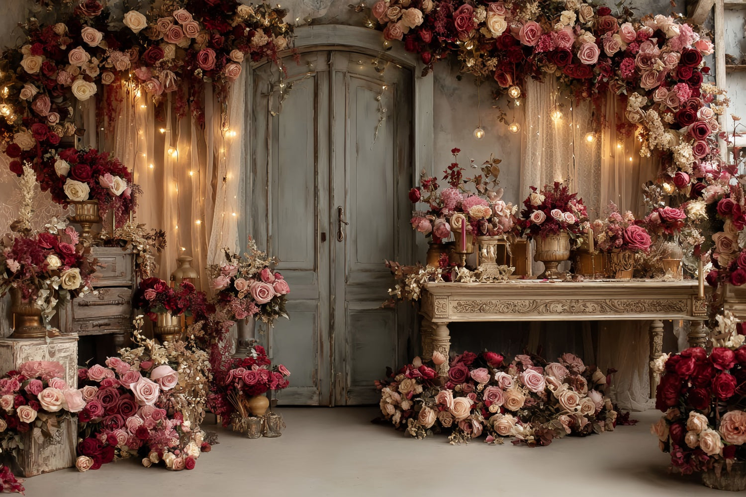 Wedding Vintage Backdrop Vintage Roses Rustic Doorway Wedding Backdrop Design TWW59-57