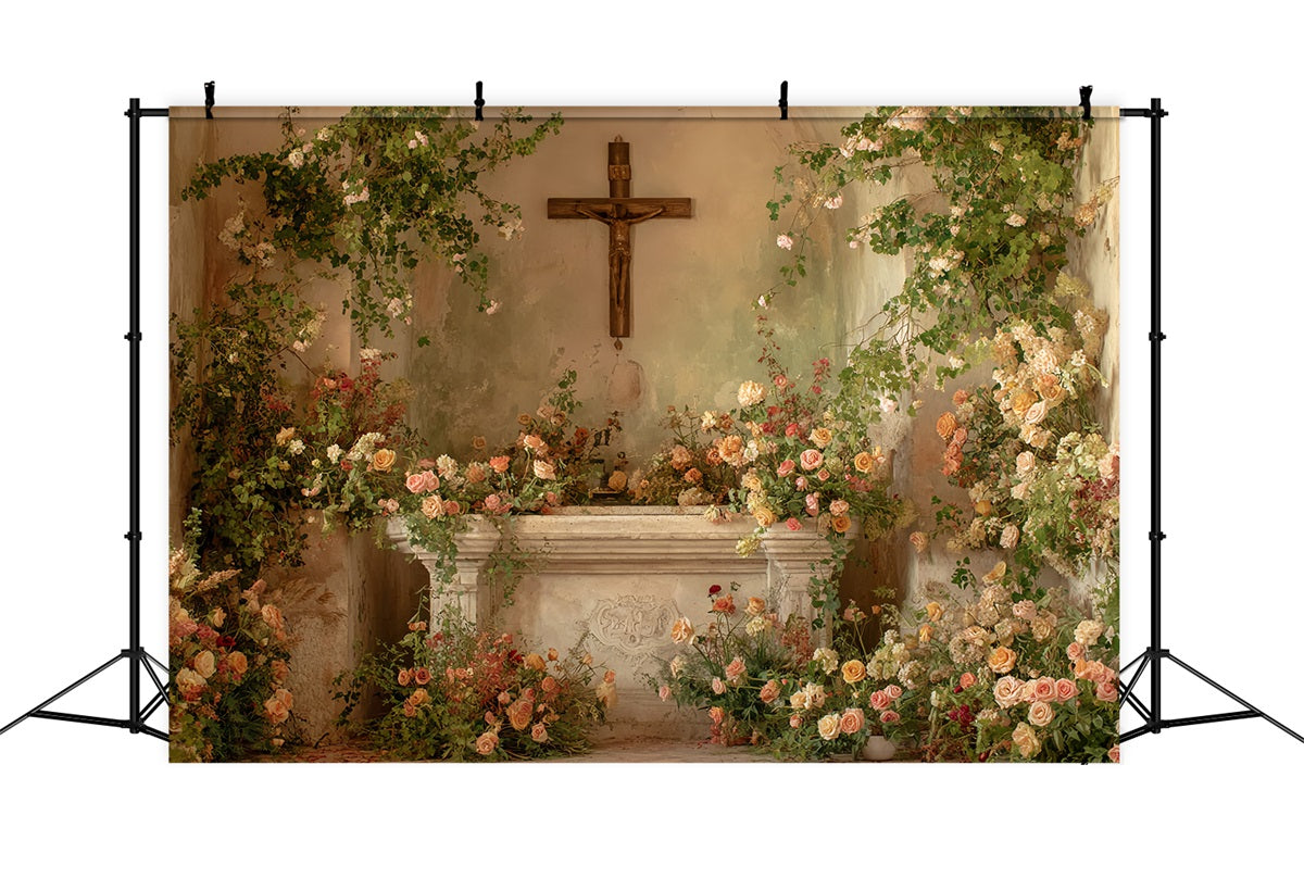 Wedding Backdrop Romantic Floral Chapel Altar Wedding Backdrop Ideas TWW59-58