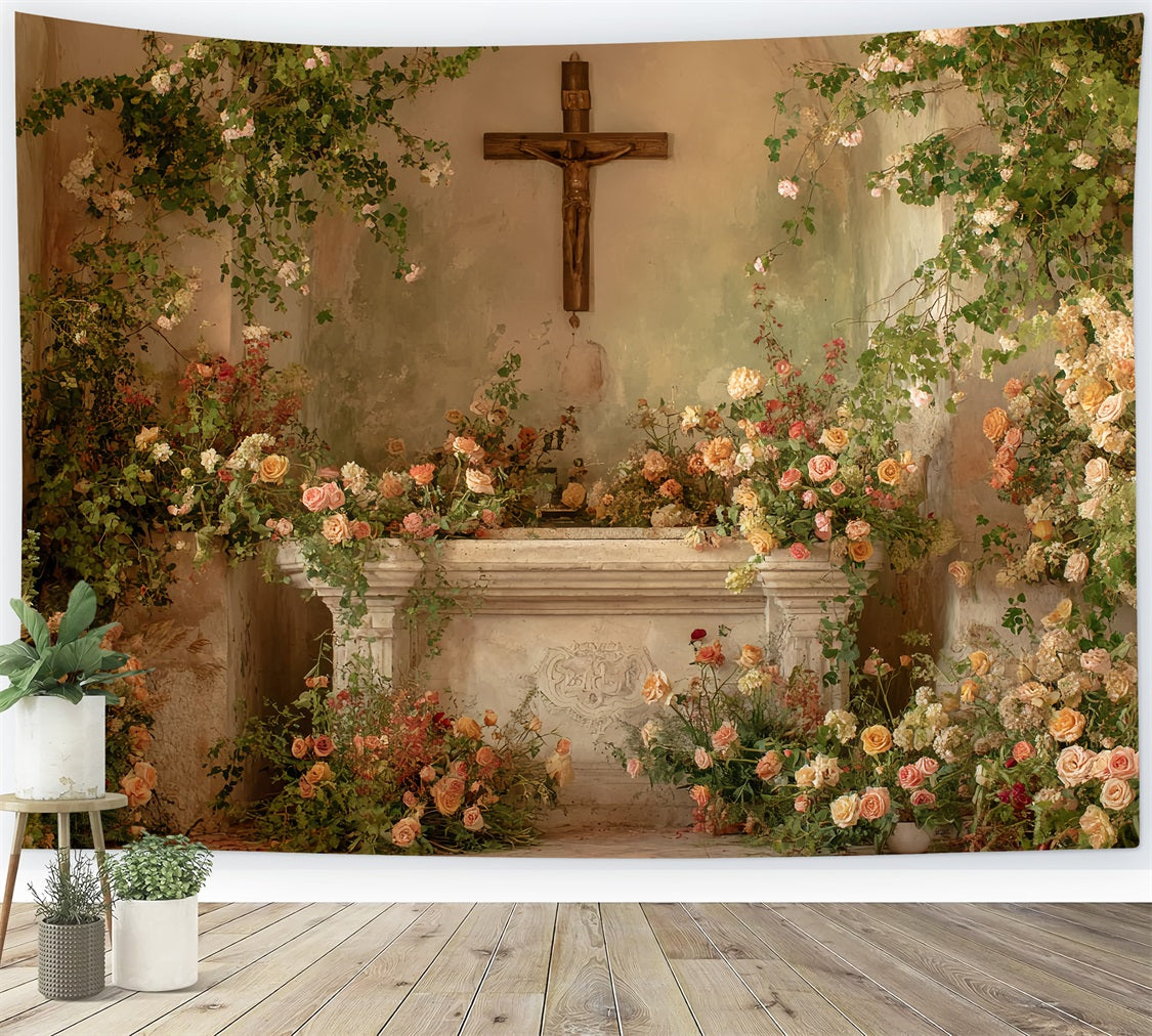Wedding Backdrop Romantic Floral Chapel Altar Wedding Backdrop Ideas TWW59-58