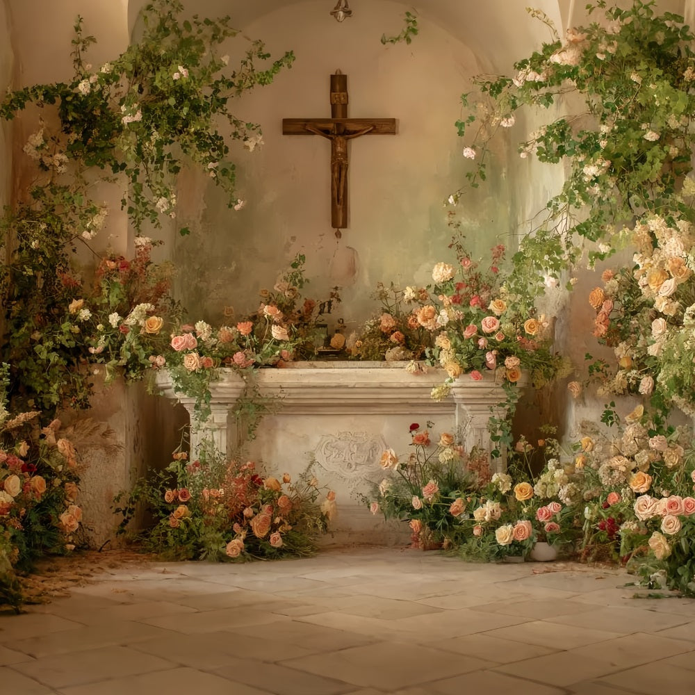 Wedding Backdrop Romantic Floral Chapel Altar Wedding Backdrop Ideas TWW59-58