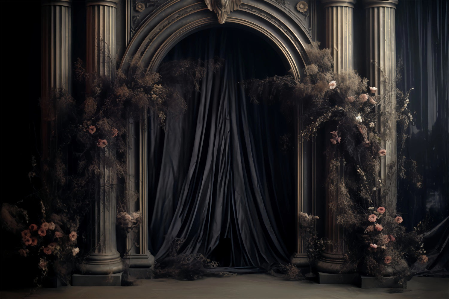 Wedding Gothique Backdrop Gothic Columns Dark Florals Wedding Backdrops TWW59-59