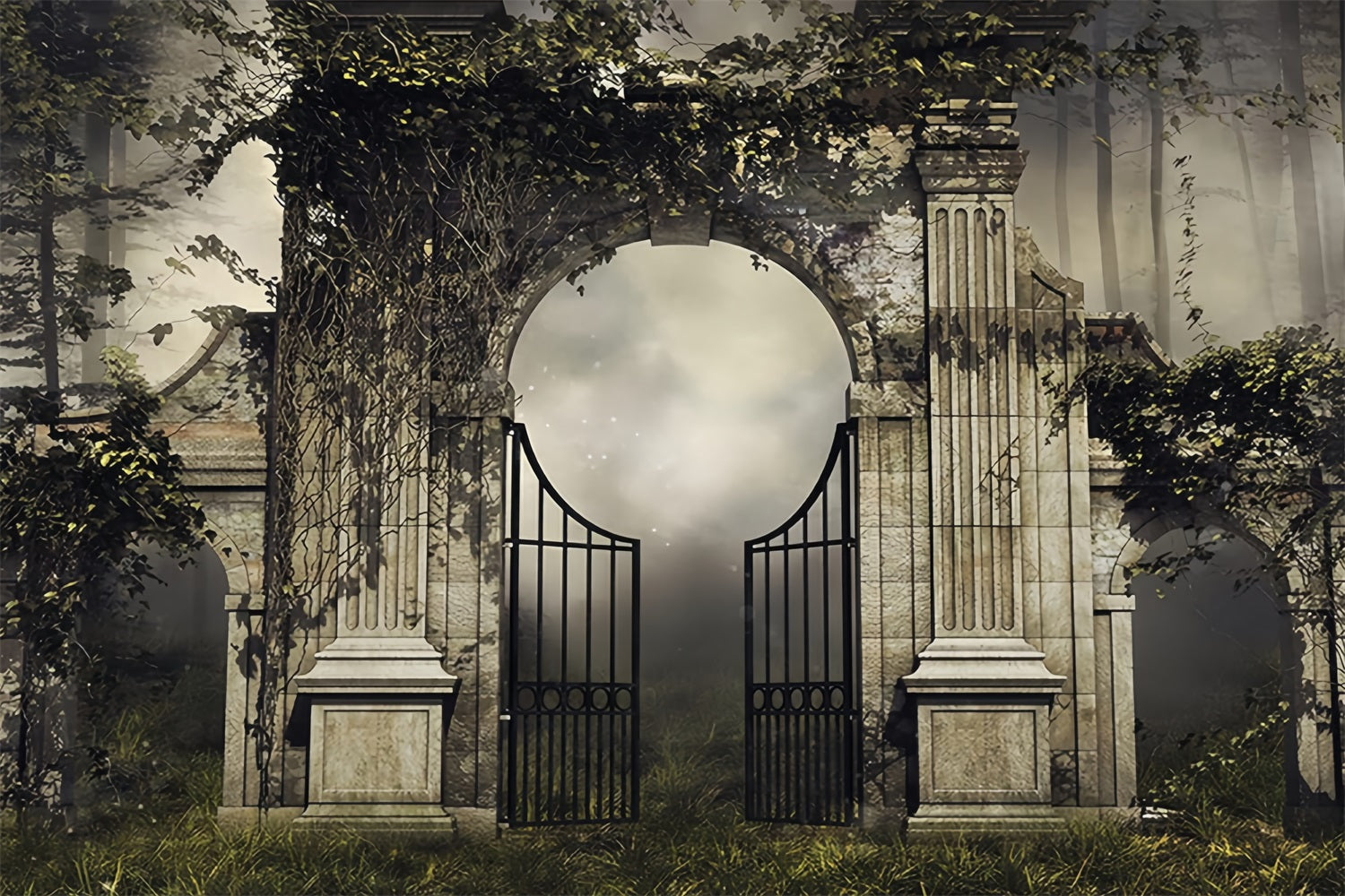 Wedding Gothique Backdrop Misty Garden Iron Gate Gothic Wedding Backdrop TWW59-60