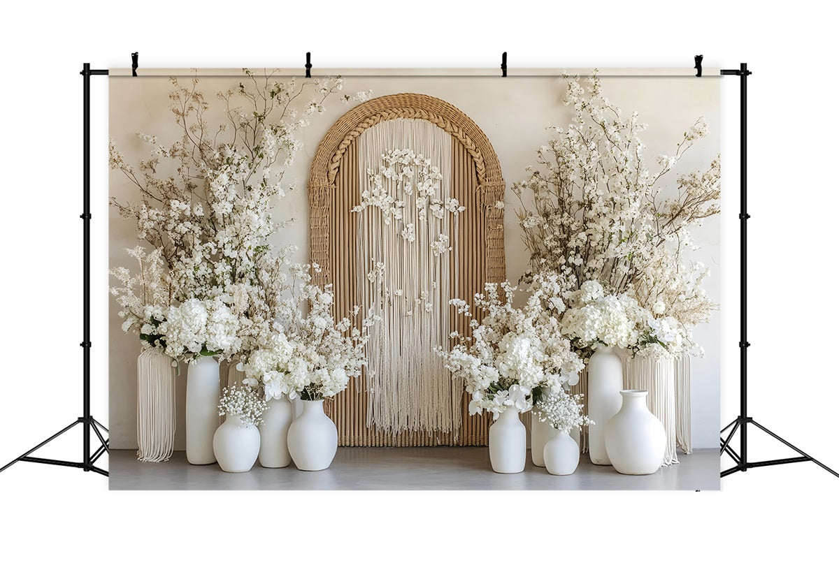 Wedding Boho Backdrop Rustic Arch White Blossoms Wedding Backdrop TWW59-61