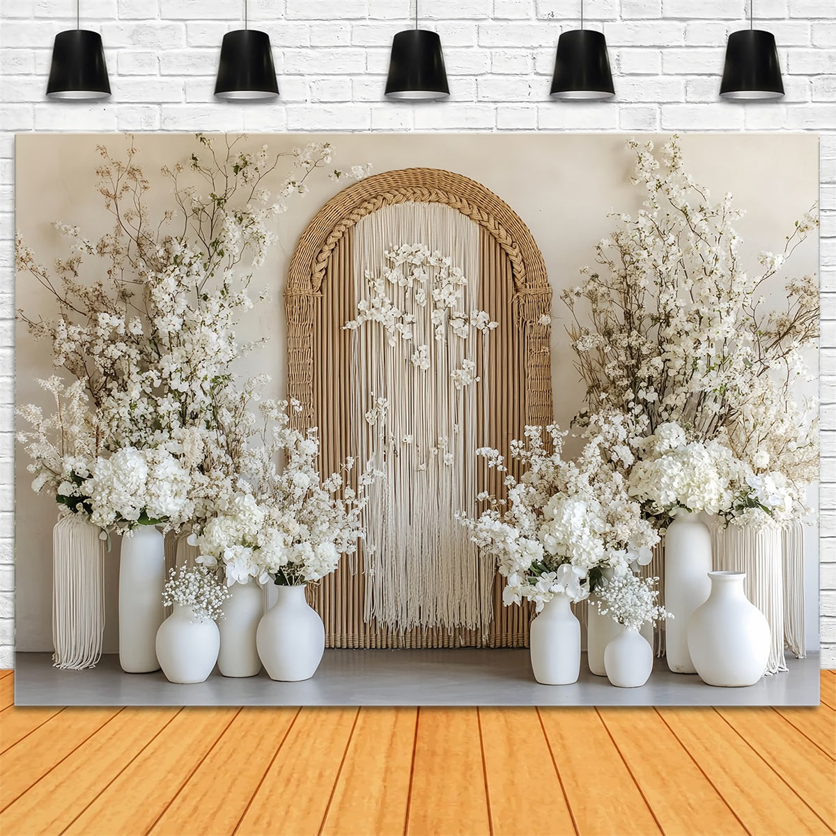 Wedding Boho Backdrop Rustic Arch White Blossoms Wedding Backdrop TWW59-61